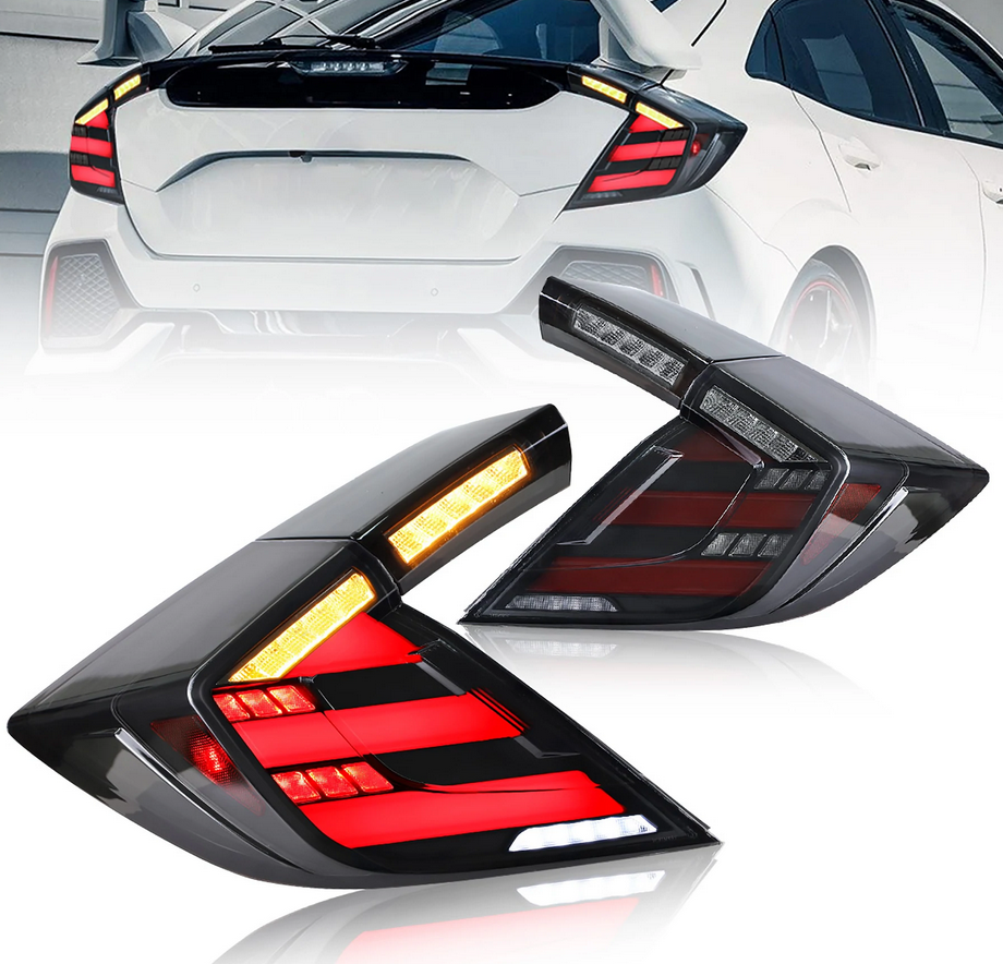VLAND Full LED задни светлини Smoked за Honda Civic Hatchback и Type R 2017-UP (Динамично приветстващо осветление с последователни мигачи)