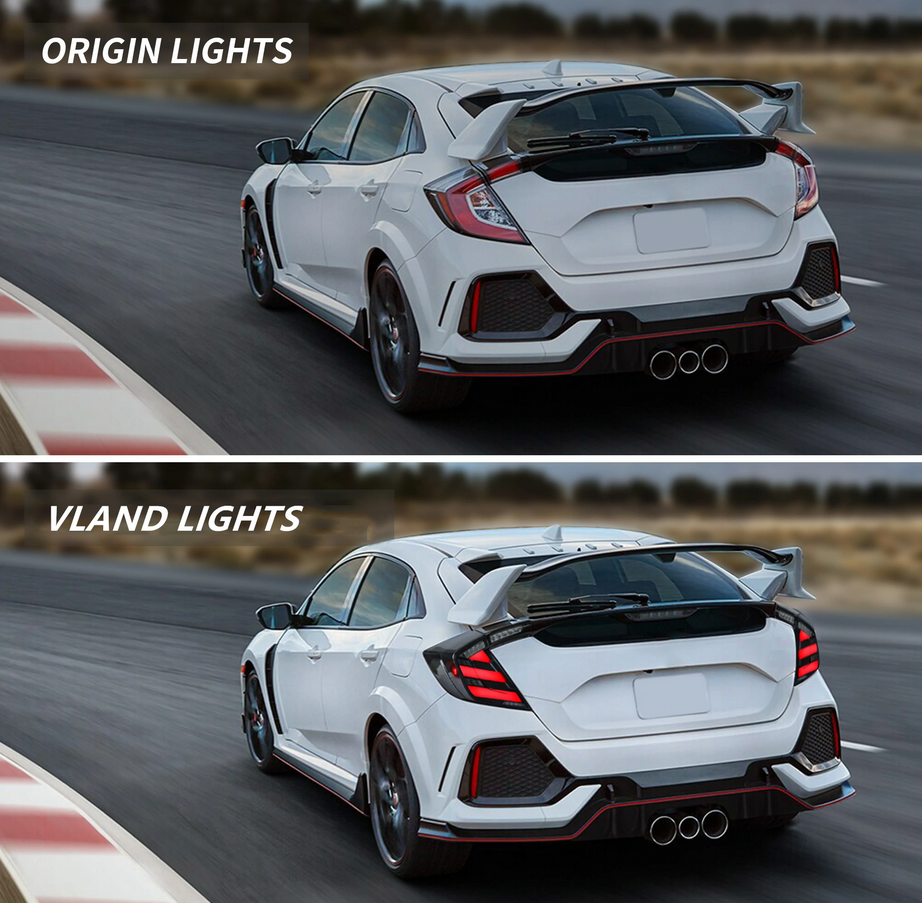 VLAND Full LED Tail Lights Smoked for Honda Civic Hatchback and Type R 2017-UP (Dynamic Welcome Lighting w/ Sequential Turn Signals)