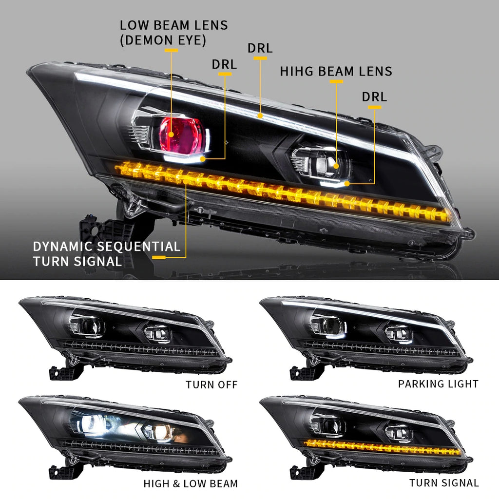 Vland Carlamp Dual Beam Headlights For Honda Accord 2008-2012