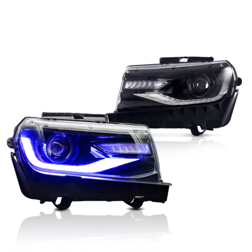 Vland Carlamp RGB Dual Beam Headlights With Amber Sequential For Chevy Camaro 2014-2015, Multicolor DRL colors