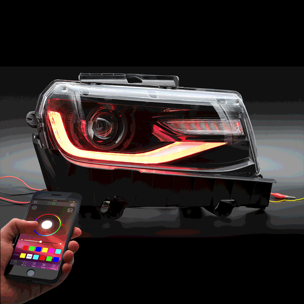 Vland Carlamp RGB Dual Beam Headlights With Amber Sequential For Chevy Camaro 2014-2015, Multicolor DRL colors