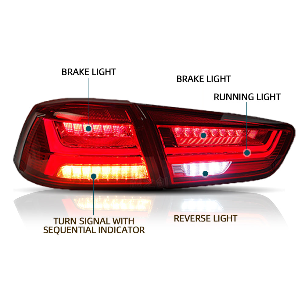 Vland Carlamp Blackout Headlights + Red Lens Tail lights For 2008-2017 Mitsubishi Lancer / EVO X