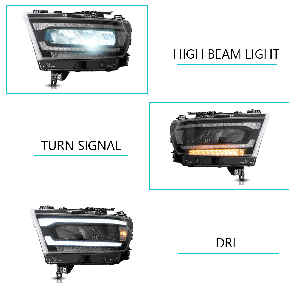 Vland Carlamp Full LED Reflector Headlights For Dodge RAM 1500 2019-2021
