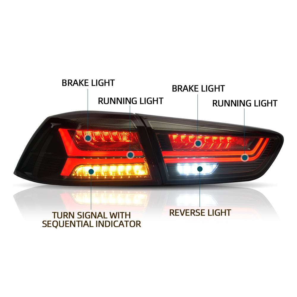 Blackout Headlights + Smoked Lens Tail lights For 2008-2017 Mitsubishi Lancer / EVO X